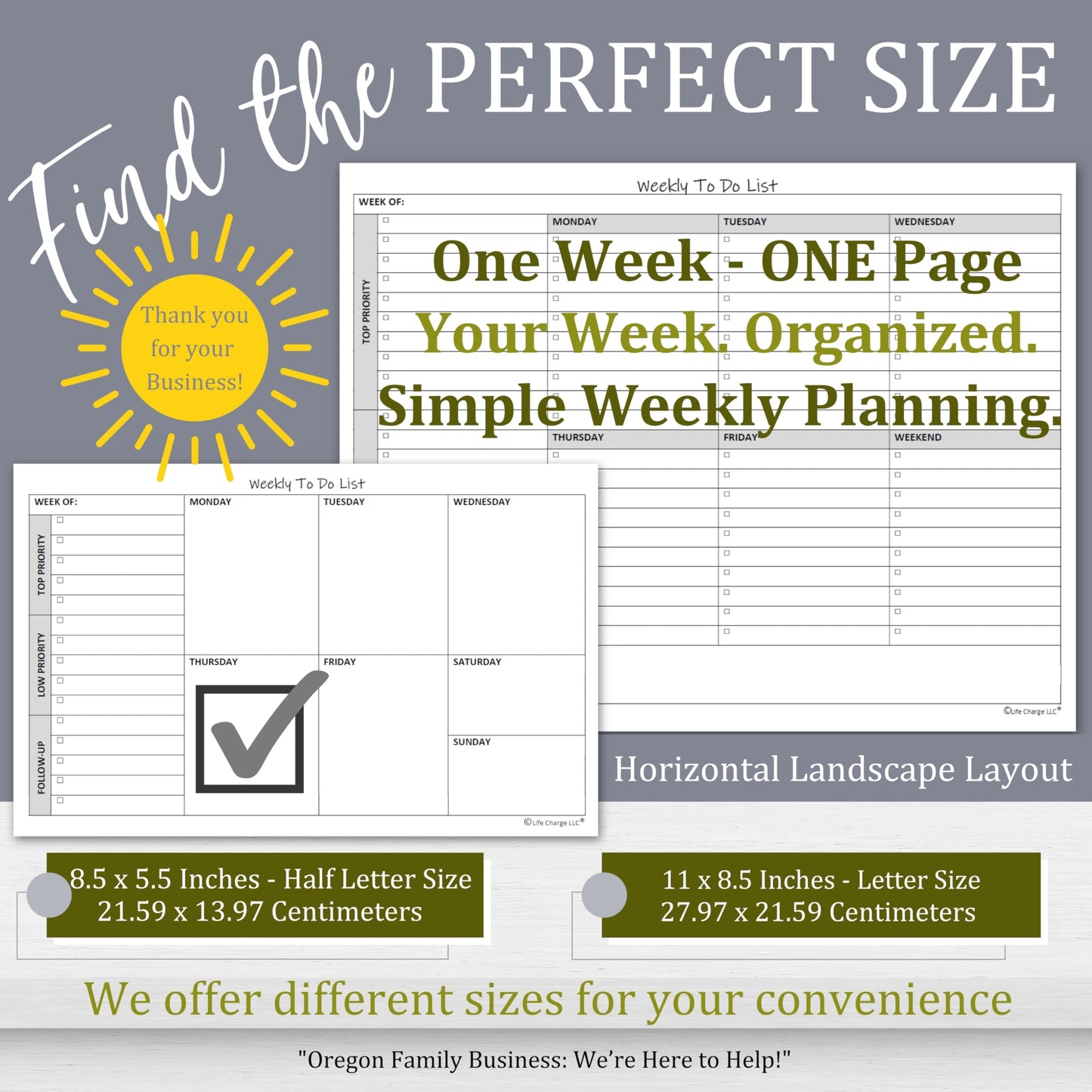 Life Charge Weekly Planner Notepad for Work & Home, Weekly To Do List Pad with Daily Checklist, Priority & Notes, 60 Pages, 8.5 x 11 Letter, Landscape