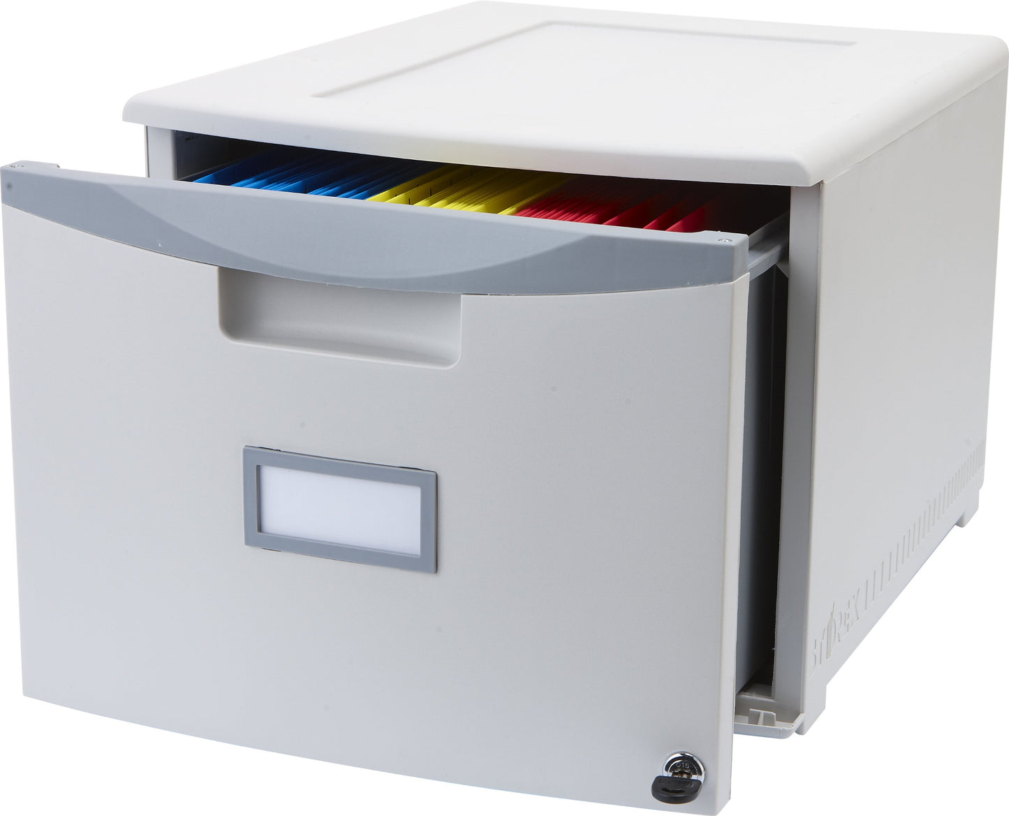 Storex Plastic One-Drawer File Cabinet – Locking Document Organizer for Home and Office, Gray, 1-Pack (61261B01C)