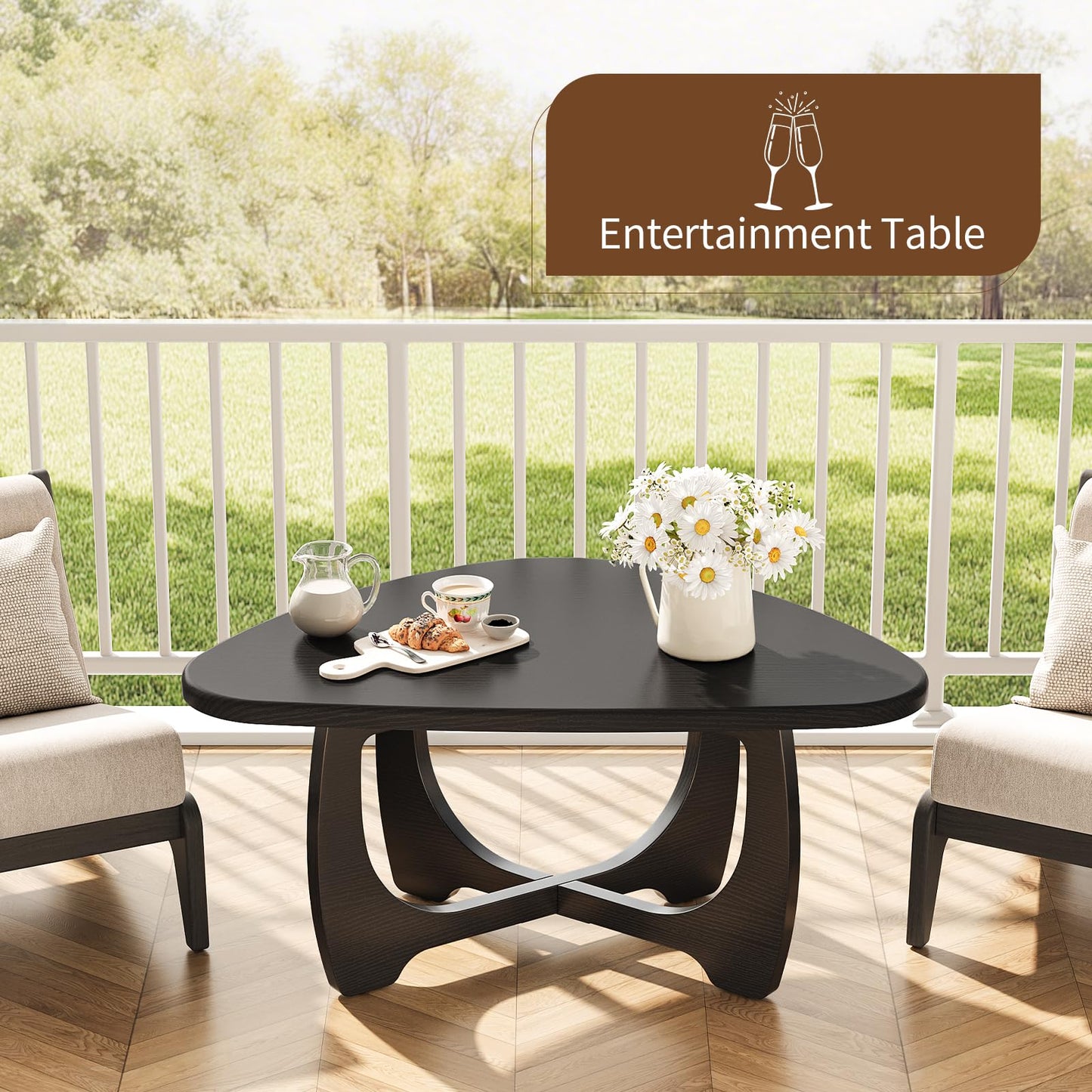 Curlaky Coffee Table for Living Room - Mid Century Modern Coffee Tables with Triangle Top, Unique Small Round Coffee Table, Wood Oval Tea Table with Solid Legs for Bedroom, 35.8"x 22.5" x 16.2" Black
