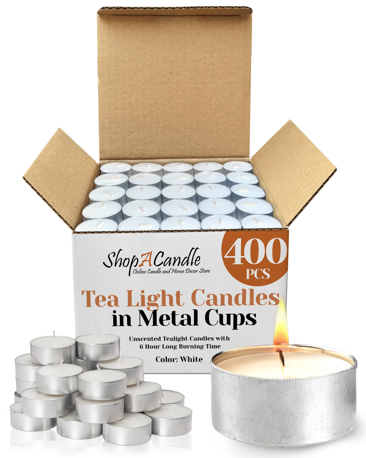 400 Pack Tealight Candles in Metal Cups - Clean White Unscented with 6 Hour Long Burning Time - Votive Candles Bulk for Romantic Dinner, Weddings, Spa & Hotels by PARNOO