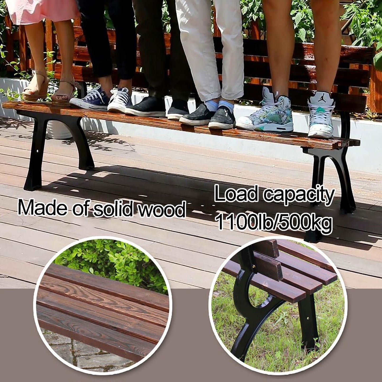 Weatherproof Outdoor Garden Bench, Hardwood Patio Loveseat Chair for Backyard, Deck, Lawn & Poolside - Comfortable Park Bench with Backrest (Color: Blue),Blue,with backrest