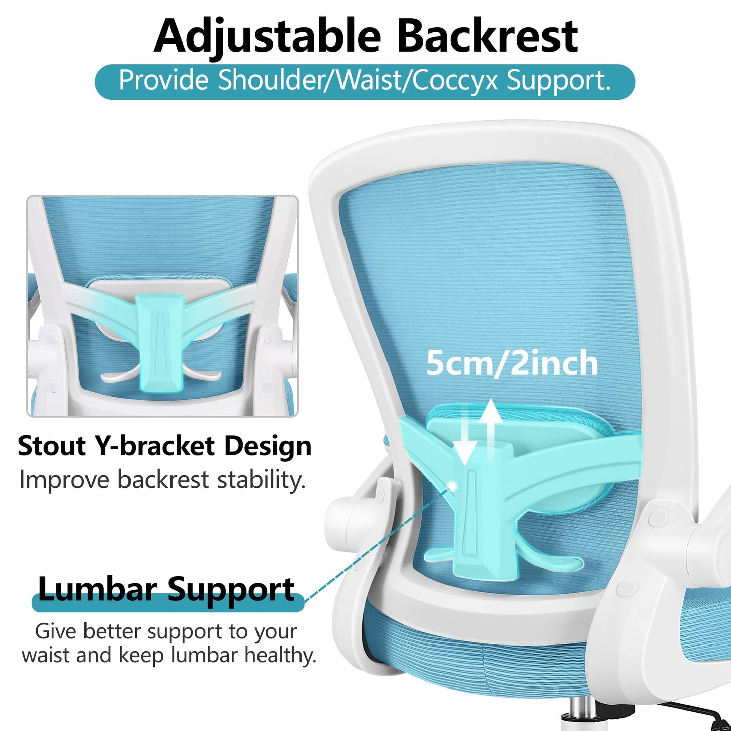 FelixKing Office Chair, Ergonomic Desk Chair Breathable Mesh Chairs Adjustable High Back Lumbar Support Flip-up Armrests, Executive Rolling Swivel Comfy Computer Chairs Home Office Blue