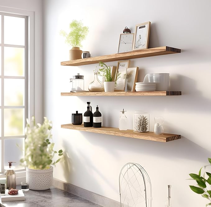 YYWUOJJ Wood Floating Shelves for Wall Decor, Rustic Wall Shelves for Bedroom