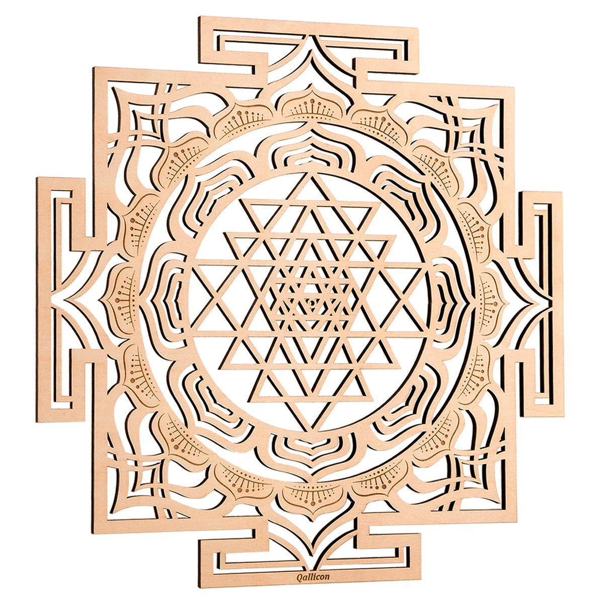 Qallicon 11.5'' Sri Yantra Wall Decor, Mandala Sacred Geometry Wall Art, Crystal Grid Chakra Wooden Yoga Art, Meditation Altar Zen Decor Spiritual Gifts