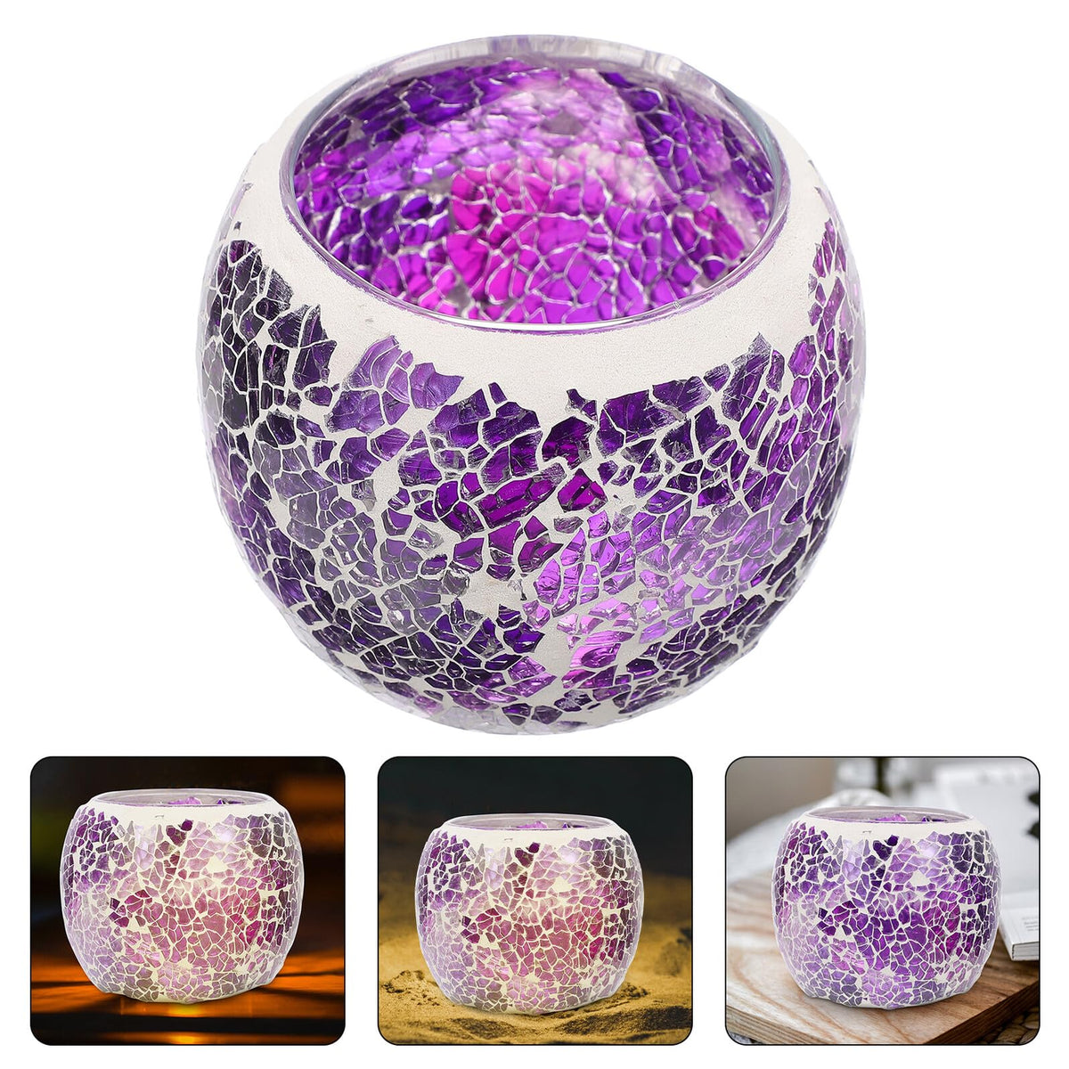 Alasum European Mosaic Glass Candlestick Holder, Purple Romantic Candlelight Dining Table Candle Holder for Home and Restaurant Decor