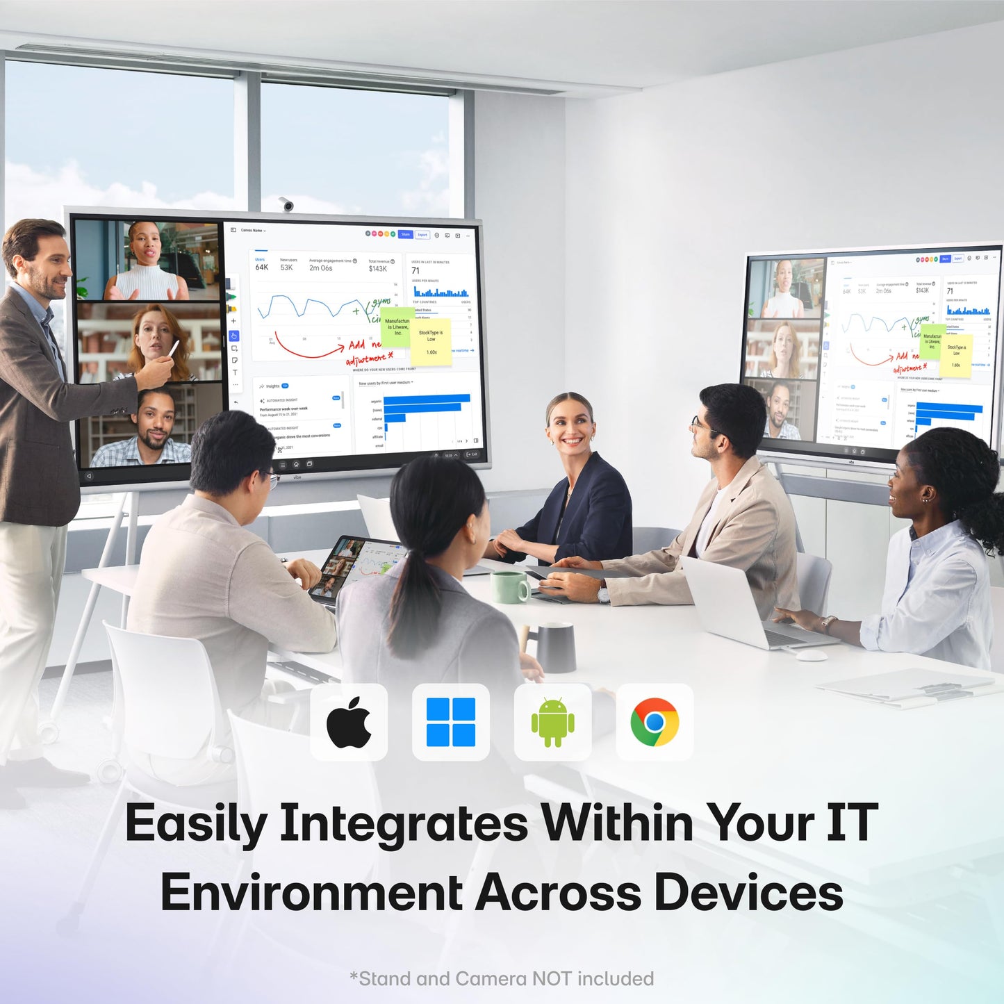 Vibe S1 4K UHD Smart Board, 55 Inch Digital Whiteboard for Office and Classroom, Chrome OS and 250+ Free Apps, Electronic Presentation Meeting Device for Hybrid Work, Interactive Touchscreen Display