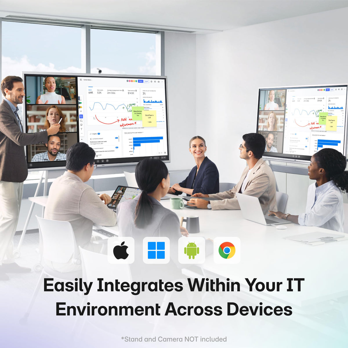 Vibe S1 4K UHD Smart Board, 75 Inch Digital Whiteboard for Office and Classroom, Electronic Presentation Meeting Device for Hybrid Work, Interative Touchscreen Display, Chrome OS and 250+ Free Apps
