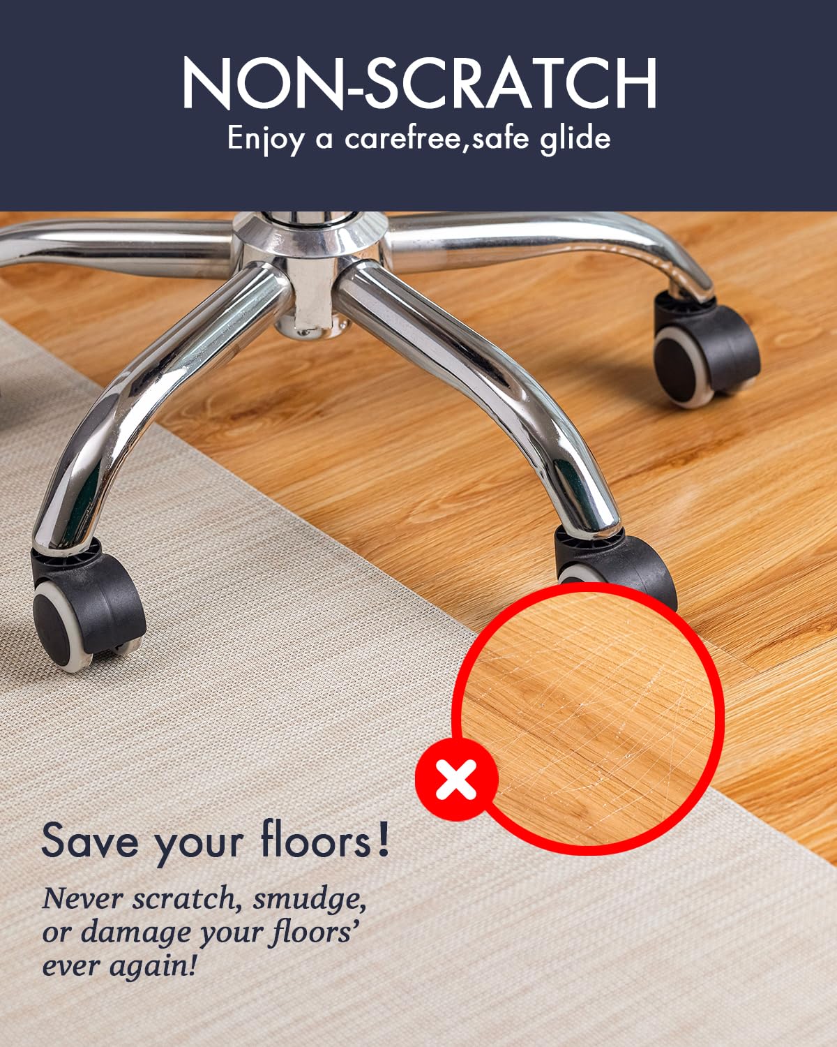 Baroyal Office Chair Mat for Hardwood Floor Under Desk Computer Rolling Chair Mat for Wood/Tile Floor Non-Slip Heavy Duty Desk Rug PVC Plastic Hard Floor Protector 36" x 48" (Parchment)