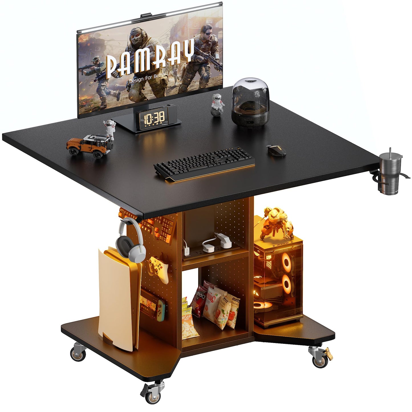 Pamray Small Gaming Desk Rolling Computer Table Balck