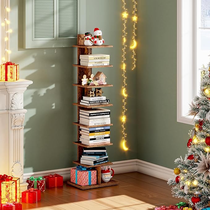 TUTOTAK Narrow Bookshelf, 8-Tier Bookcase, Spine Book Shelf