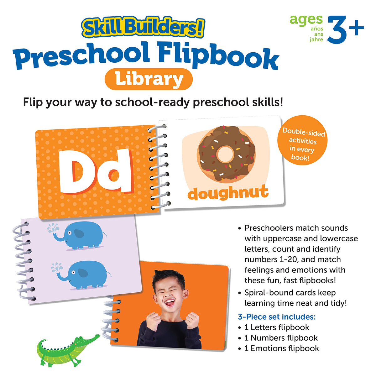 Learning Resources Skill Builders! Preschool Flipbook,3 Pieces, Ages 3+, Library Preschool, Learning Activities, letters, numbers, counting, toddler activity book