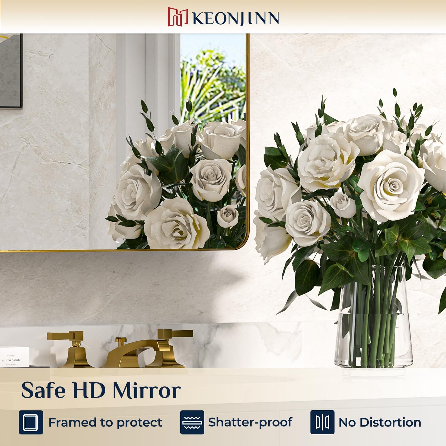 Keonjinn Gold Bathroom Medicine Cabinet with Mirror 16 x 24 Inch, Small Brushed Brass Medicine Cabinet, Stainless Steel Framed, Stepless Adjustable Shelves, DTC Hinges, Recessed or Surface Mount