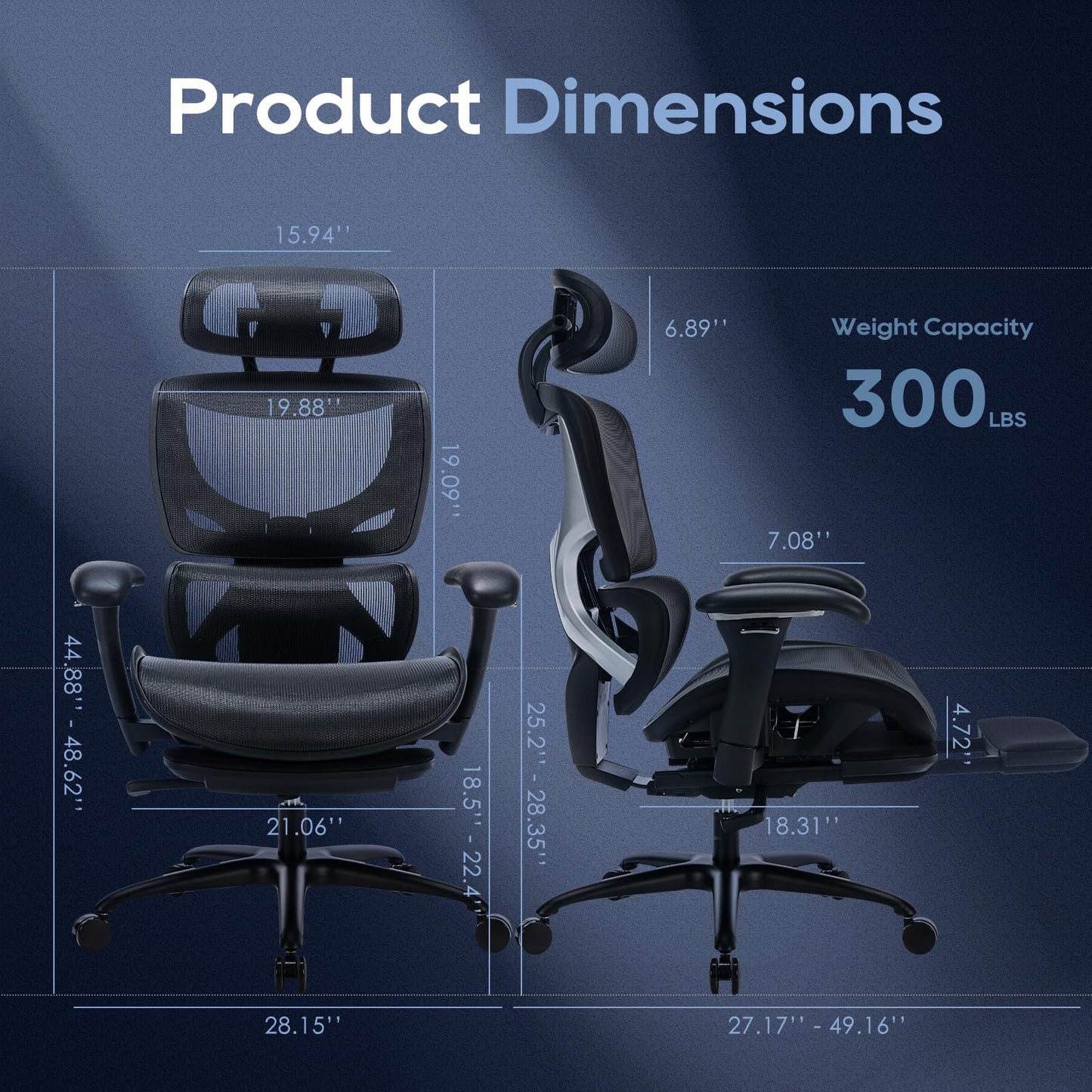 COLAMY Ergonomic Mesh Office Chair with Footrest, Executive High Back Computer Desk Chair with Wide Headrest and Adjustable 3D Arms, Backrest Height, Tilt Lock and Lumbar Support, Black