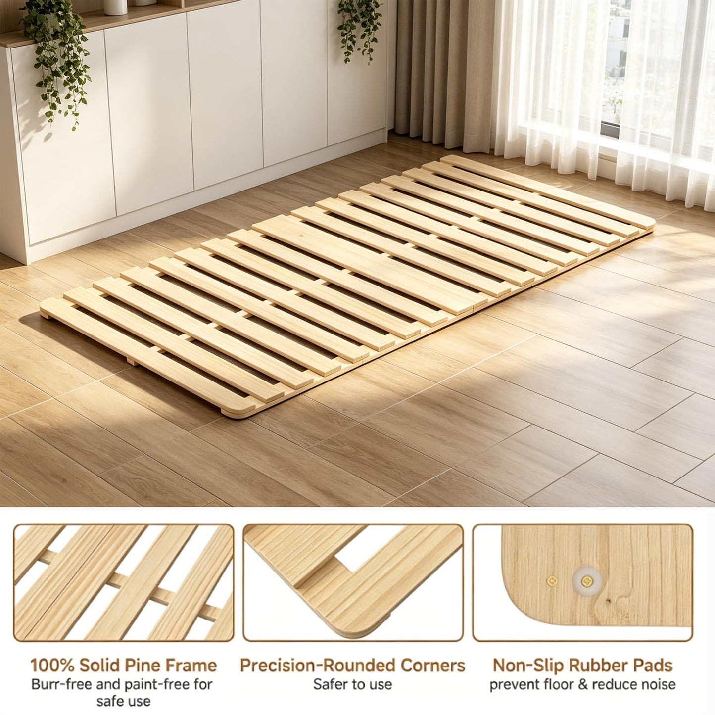 LILYPELLE Floor Bed Frame, Foldable Tatami Bed Frame, Breathable Moisture-Proof Bed Plate, Japanese Floor Bed, Wood Slatted Floor Bed Frame for Floor Sleeping or Futon Mattress, Standard Twin