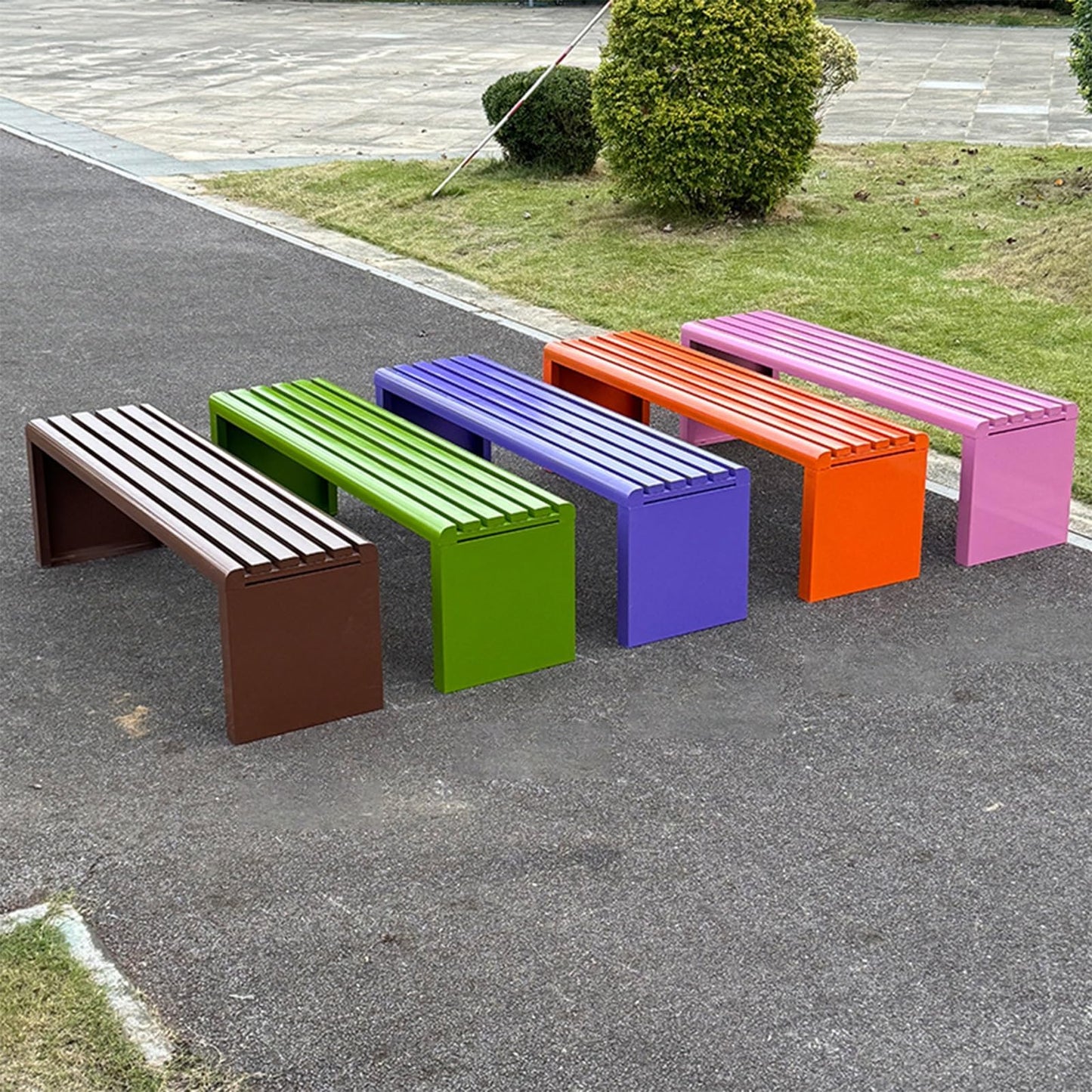 Heavy Duty Galvanized Steel Park Bench for Outdoor Use | Modern Slatted Design | Durable Patio Furniture for Schools, Plazas, and Public Spaces (Gray, 120cm / 47.24in),Grey,120cm(47.24in)