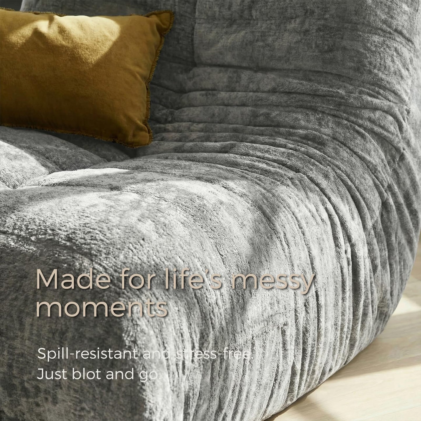 Sytopia Premium Chenille Bean Bag Chair for Adults, Oversized 35D Memory Foam Floor Sofa, Giant Deep Seat Gaming Reading Nook, No Assembly Required, Urban Grey