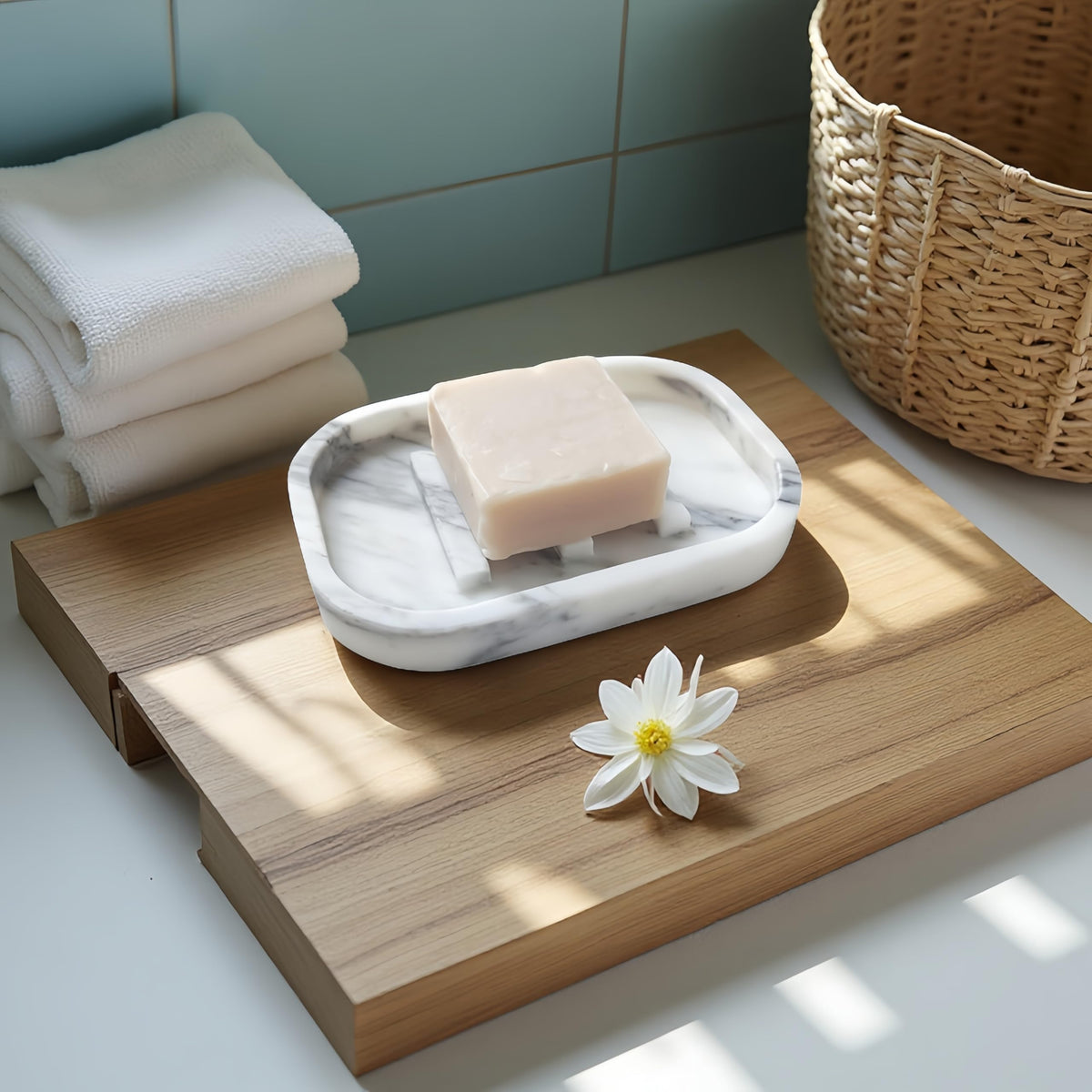 Jusmioke Natural Marble Soap Dish for Bathroom Shower Sink，Stone Soap Holder with Drying