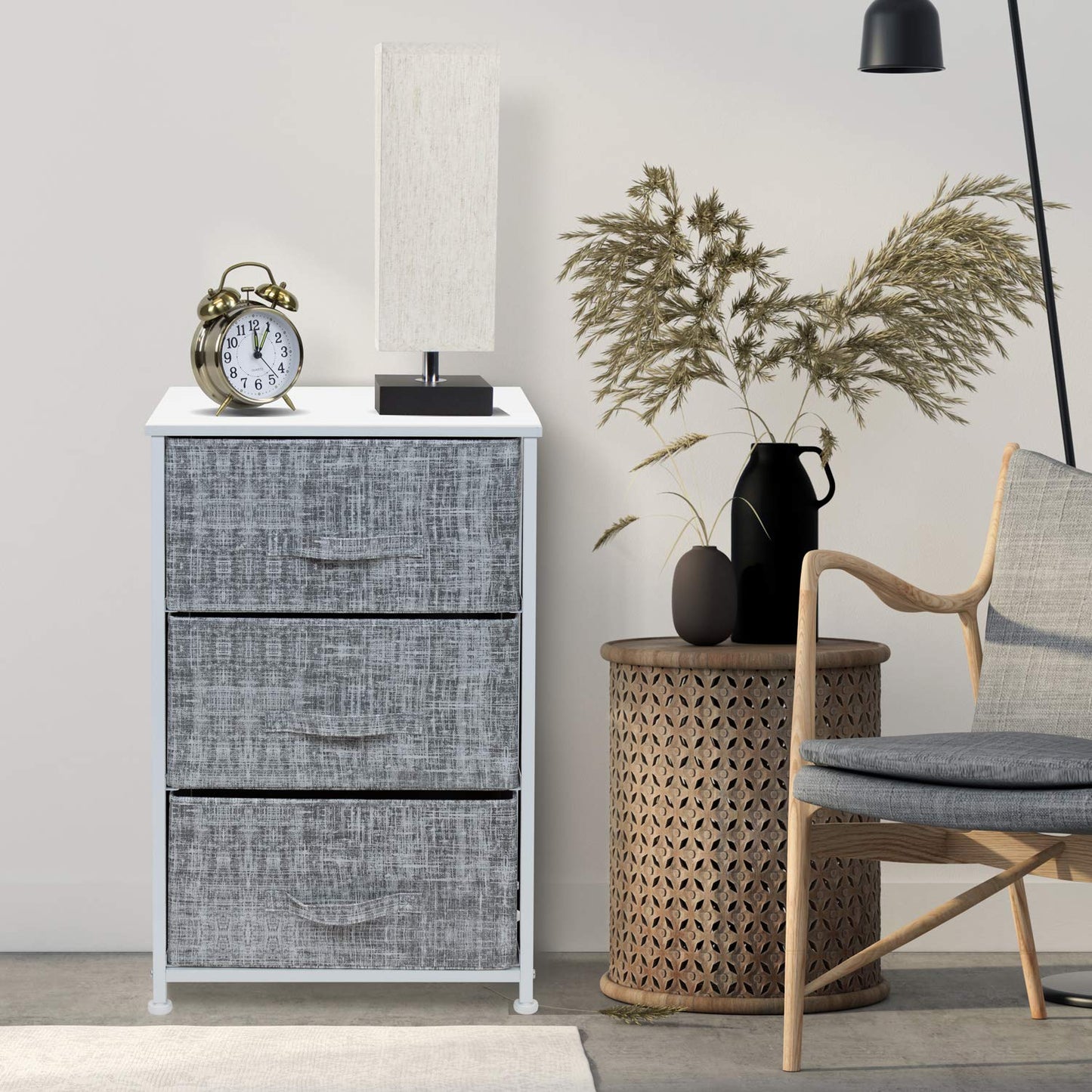 Sorbus Nightstand with 3 Drawers - Bedside Furniture & Night Stand End Table Dresser with Steel Frame, Wood Top, Easy Pull Fabric Bins for Home, Bedroom Accessories, Office & Dorm