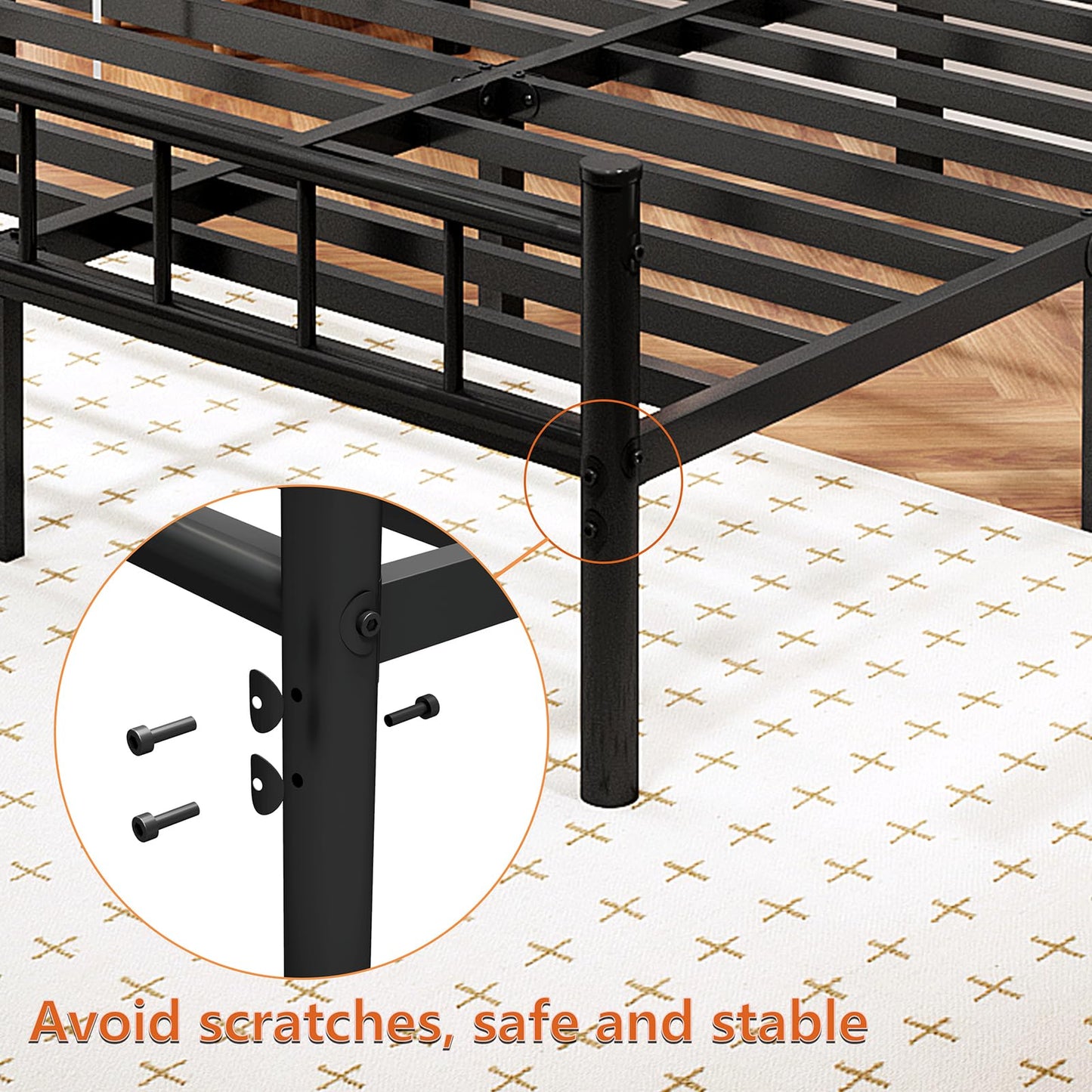 zizin Full Size Metal Bed Frame with Headboard & Footboard 14 Inch Metal Platform Mattress Foundation Support with Steel Slat, Under Bed Storage, No Box Spring Needed