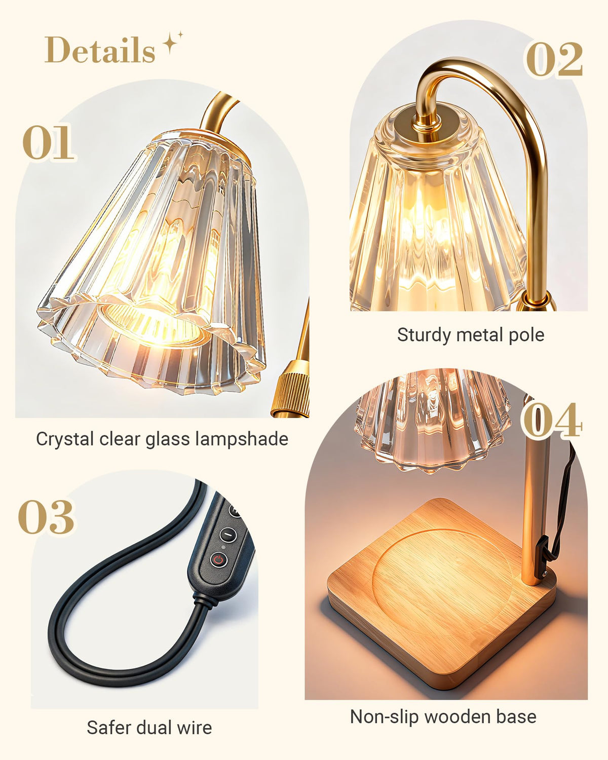 Marycele Candle Warmer Lamp with Timer & Dimmer - Mothers Day Gifts for Women Mom Her, Aesthetic Office Home Decor, Adjustable Height Wax Melter for Candle Jar & 3-Wick Candles (2 Bulbs Included)