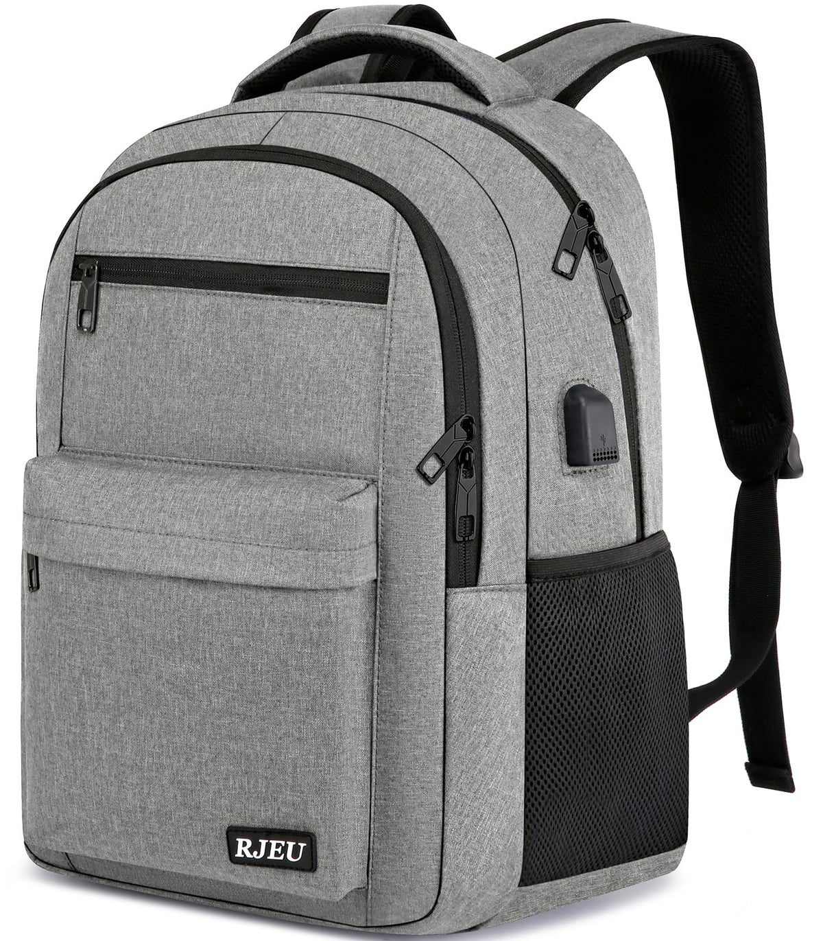 RJEU School Backpack for Teen Boys & Girls Students, 15.6 Inch Laptop Backpack with USB Charging Port - College Business Travel Bookbag, Grey
