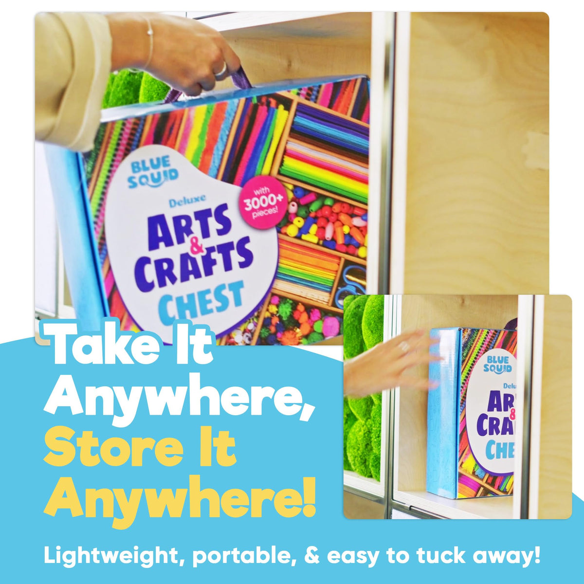Blue Squid 3000+ pcs Arts and Crafts Supplies for Kids | Craft Kit Box for Kids Age 4-5, 4-8, 6-8, 8-12 | Craft Supplies & Materials Crafts Set Toys Art Box Gifts for Girls Boys Bulk Art Kit