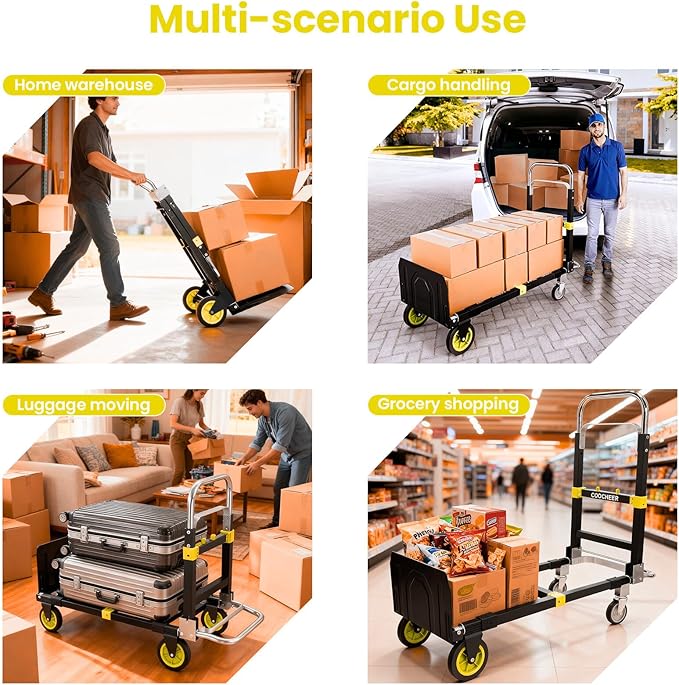 3-in-1 Folding Hand Trucks, 600Lbs Convertible Hand Truck Dolly, Heavy Duty