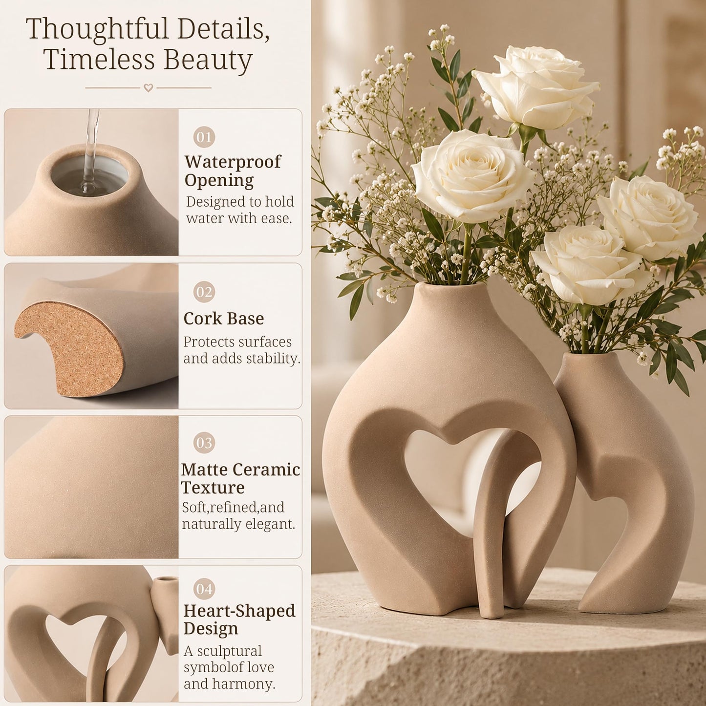 Ceramic Flower Vases Home Decor Heart Shaped Vase Set of 2