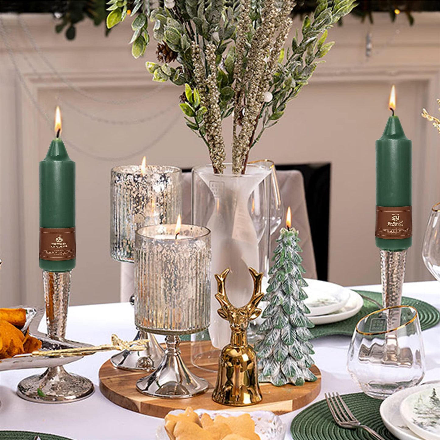 Gedengni Candlesticks Short Taper Candle,4pcs Dark Green Candle Sticks 5 Inch Unscented Tapered Candle for Home Décor Weddings Holiday Women Gifts,7D4PC-DARKGREEN