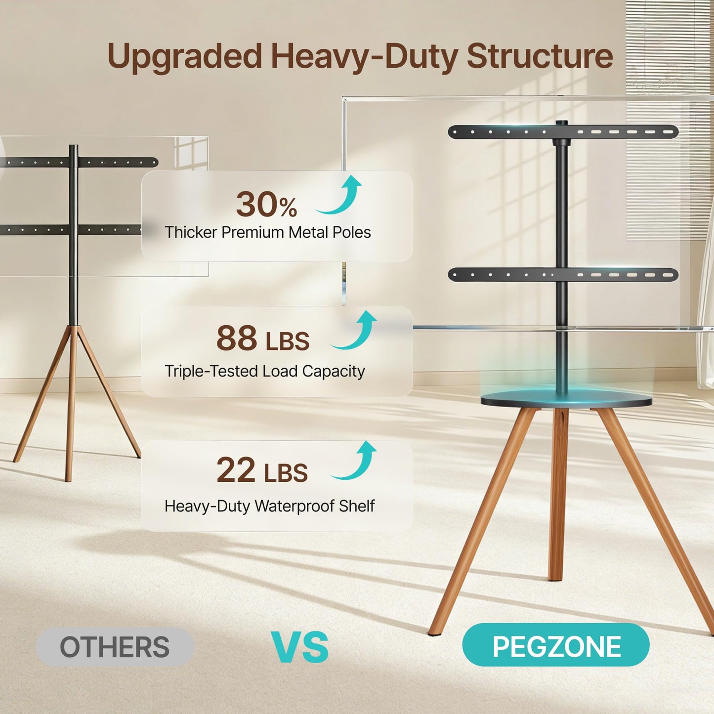 Pegzone Wood Easel Tv Stand with Artistic Droplet-Shaped Shelf for 45 to 65 Inch Tvs, Swivel Height Adjustable Portable Tripod Tv Stand-Vesa Required Max 600 * 400 mm, up to 88 lbs, Black Walnut
