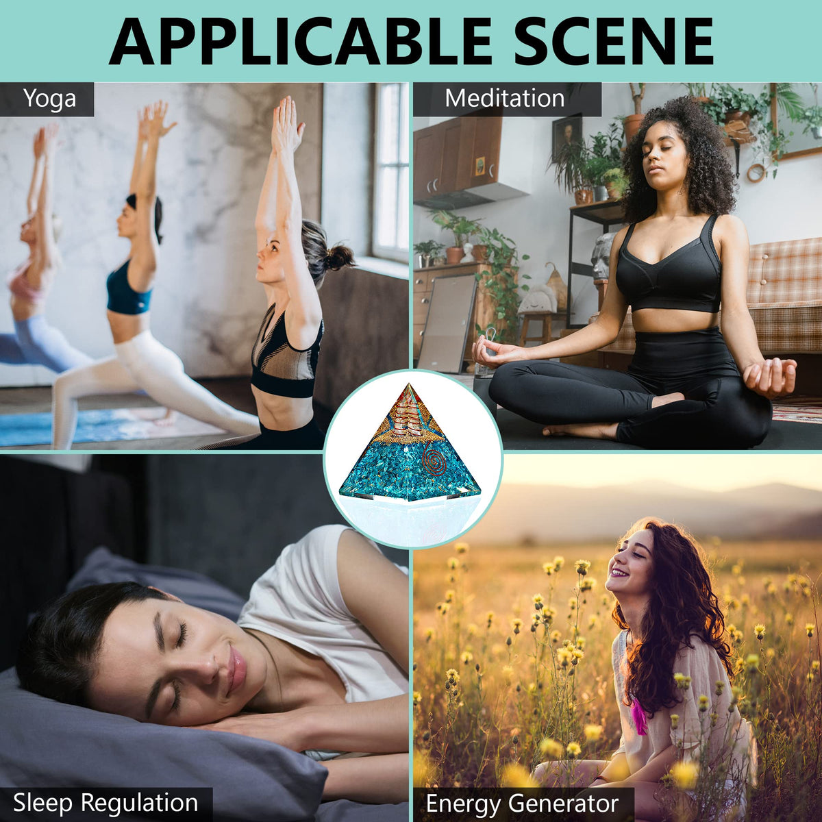 Anaya Agate Aquamarine Orgone Pyramid, Aquamarine Crystal Pyramid w/Positive Energy, Handmade Orgonite Pyramids for Chakra Cleansing, Mindfulness, Crystal and Healing Stones, Christmas Gifts for Women
