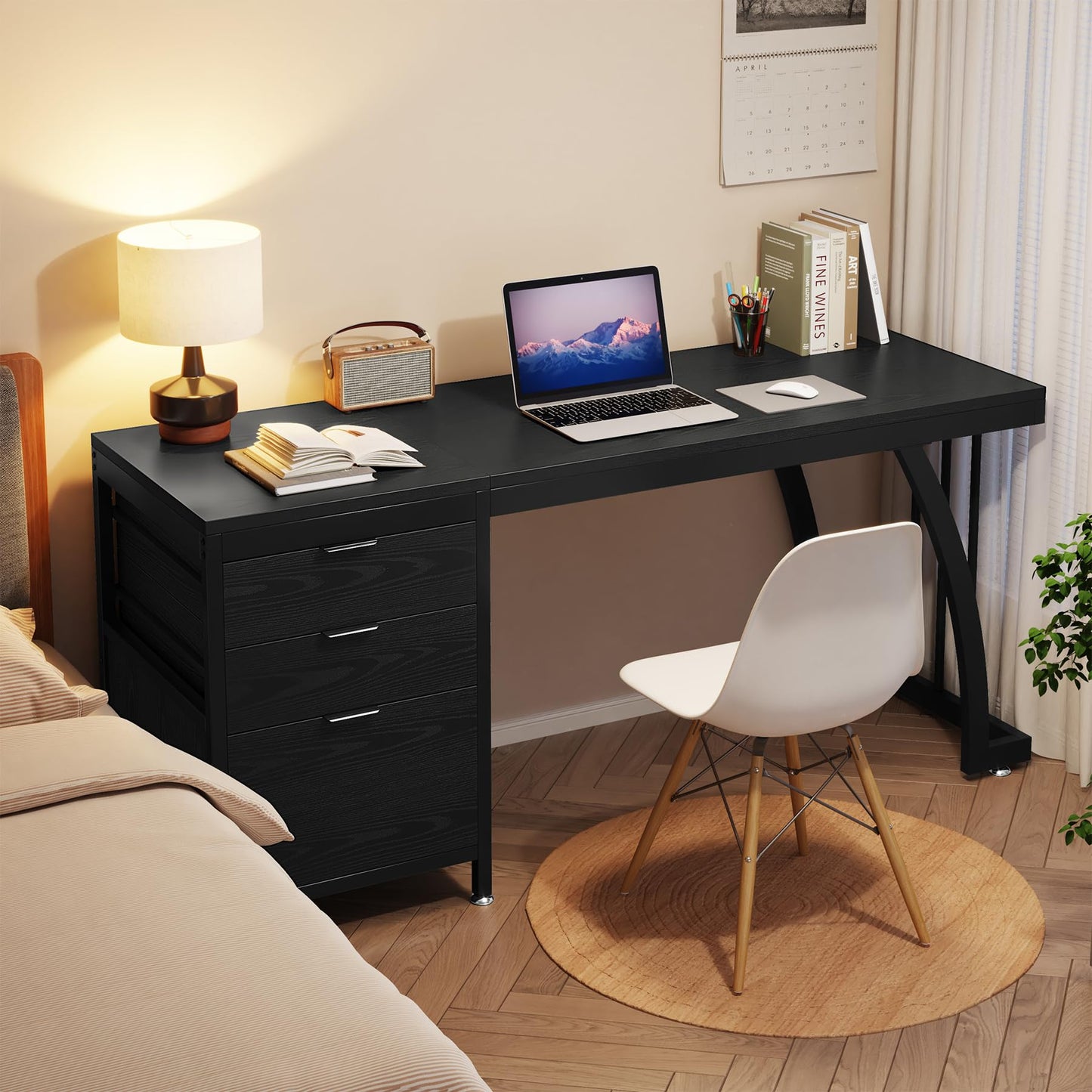 Tribesigns Computer Desk with 3 Drawers, 59-Inch PC Desk with Reversible Drawers, Industrial Study Writing Table Workstation with File Storage for Home Office (Black)