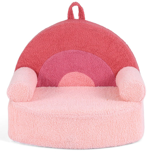 Costzon Kids Couch, Comfy Toddler Soft Sofa Chair with Fleece Fabric Cover, Kids Furniture for Playroom, Children Reading Armchair for Boys & Girls Gifts Aged 3+ (Medial,Blush Pink Arc)