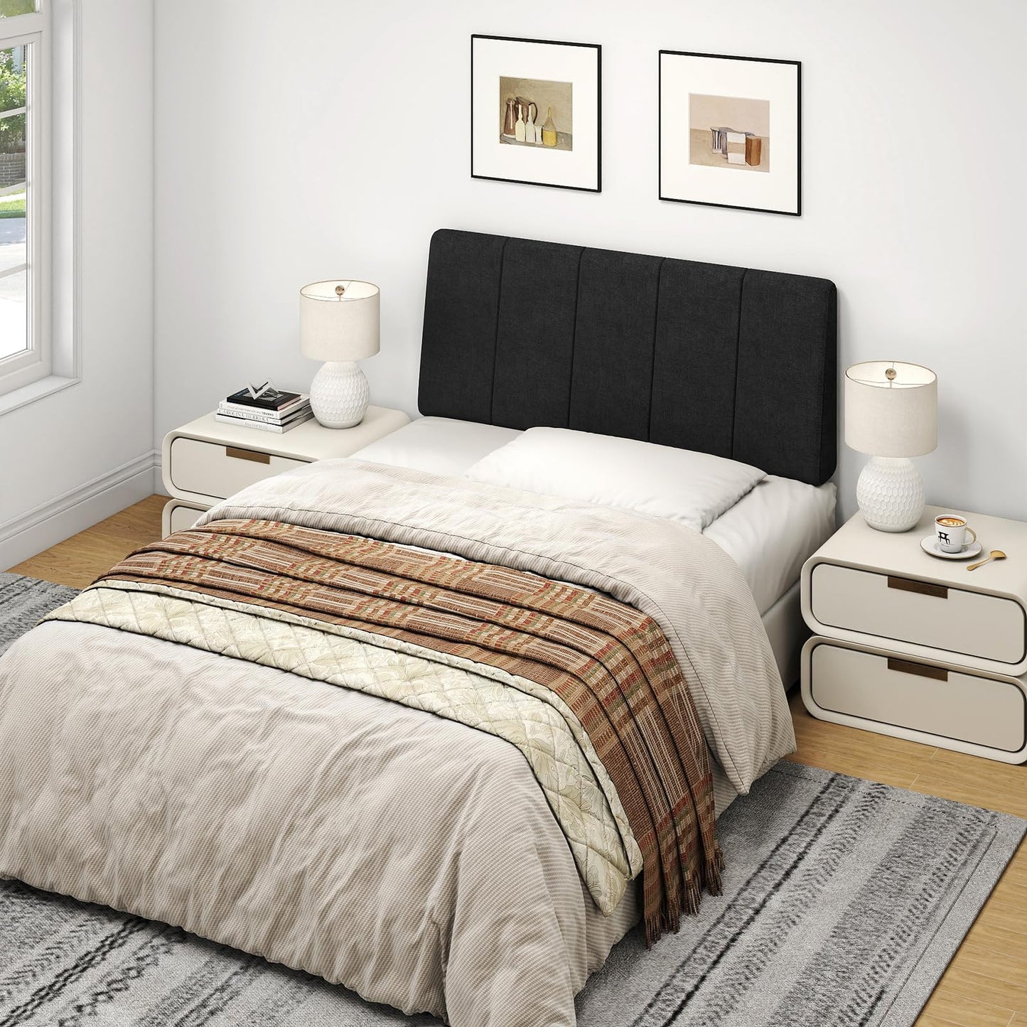 Liiwepo Twin Size Headboard Only-No Assembly, Upholstered Headboard Twin Size Linen Fabric Modern Style Headboards Extra-Thick, Black