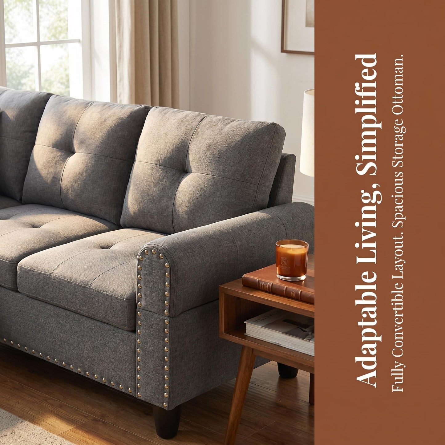 Trygoal 3-Piece L-Shaped Modular Leather Sofa – Convertible Sectional Couch with Movable Chaise & Storage Ottoman, Multi-Scene Use for Living Room, Apartment & Office, Charcoal Gray