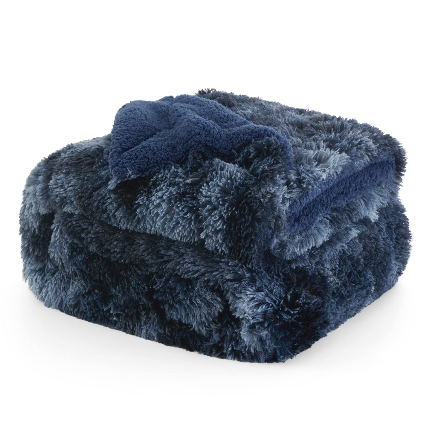 Bedsure GentleSoft Fluffy Tie Dye Navy Blue Blankets Queen Size for Bed, Thick Sherpa Faux Fur Fleece Fuzzy Plush Winter Warm Soft Queen Blankets, Bedroom Decor Blue Cozy Gifts for Women Men, 90x90