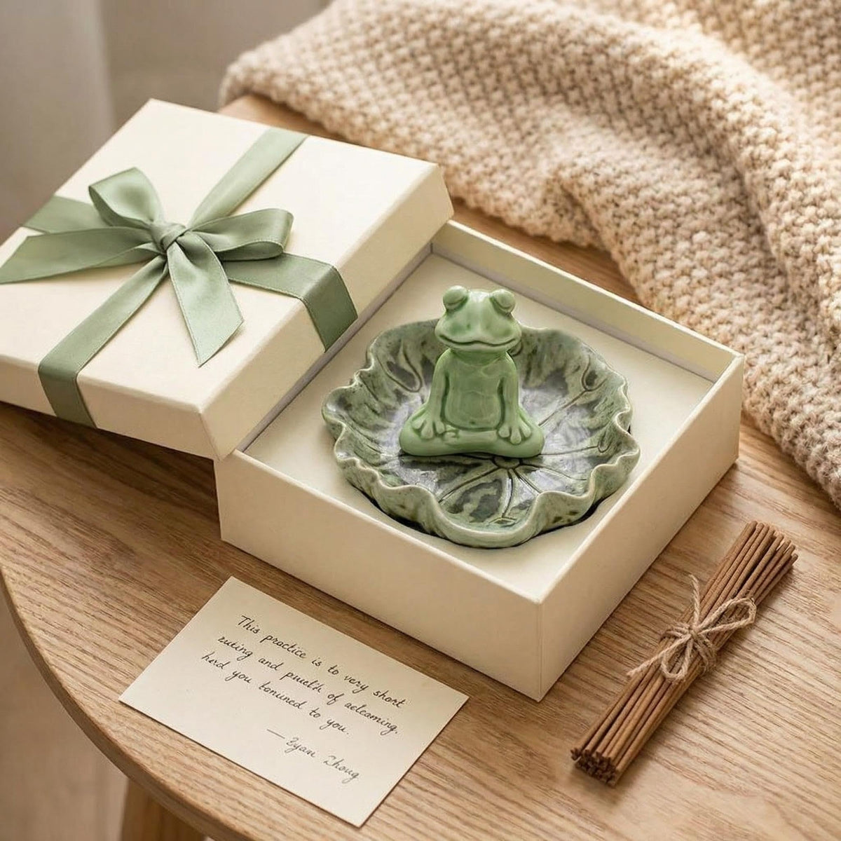 MENORISK Incense Holder for Sticks, Meditating Frog Ceramic Incense Holder with Stainless Steel Tweezer & Brush – Zen Home Decor for Meditation, Yoga, or Tea Ceremony