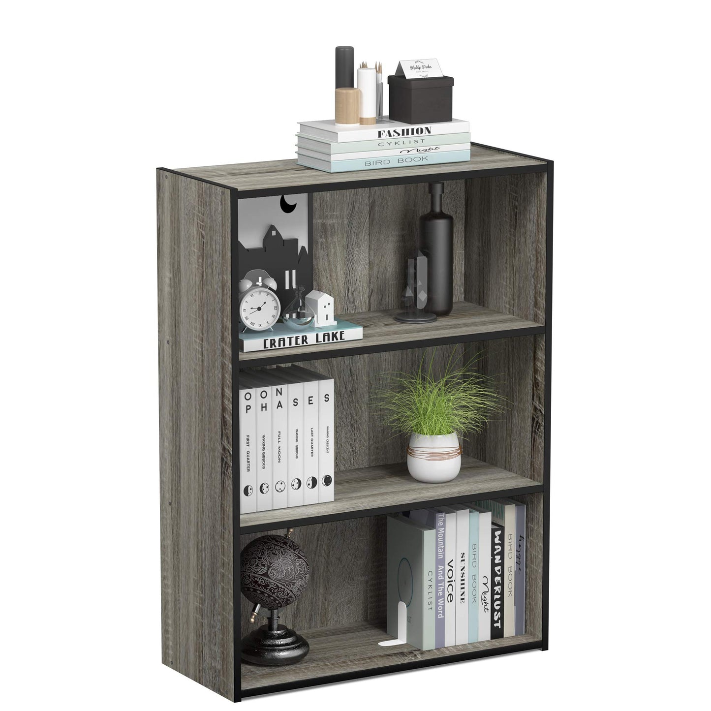 Furinno PASIR Book Shelf, 3-Tier Bookshelf, Storage Shelves Bookcase, 9.7 x 23.7 x 31.5, for Living Room, Bedroom, Home Office, French Oak