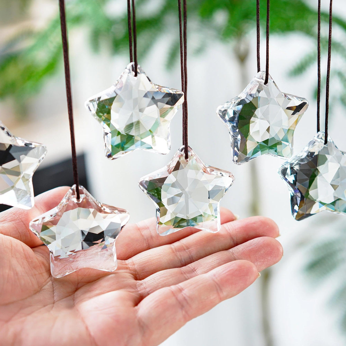 LOULIQIGIFT 6pcs Clear Crystal Star and Half Moon Prisms Ornaments Faceted Glass Hanging Ornaments for Home Garden Window Wedding Party Decor