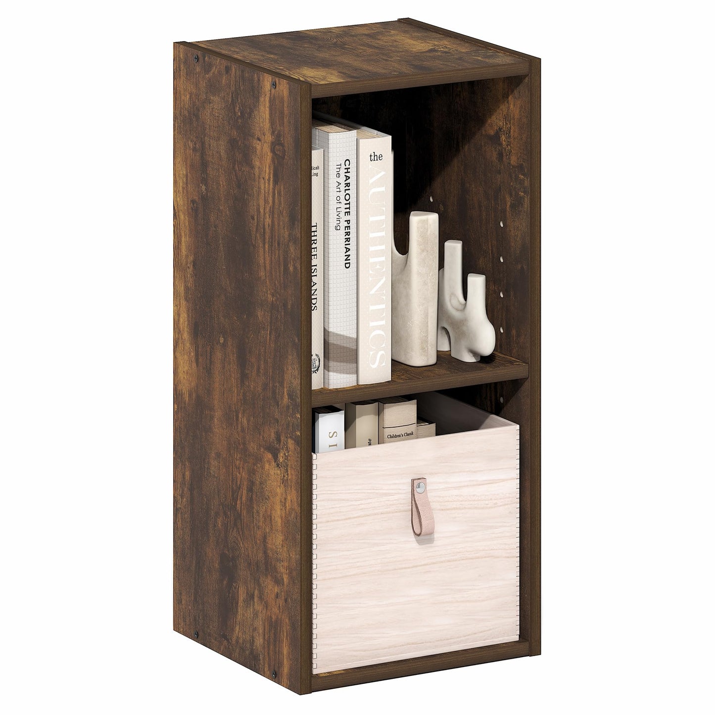 Furinno Fulda Book Shelf, 2-Tier Narrow Bookshelf, Bookcase with 10-in Width Storage Shelf, 9.3 x 9.8 x 21.2, for Living Room, Bedroom, Home Office, Amber Pine