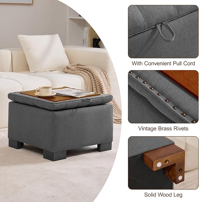 WUTUTUEE 24" Fabric Square Storage Ottoman
