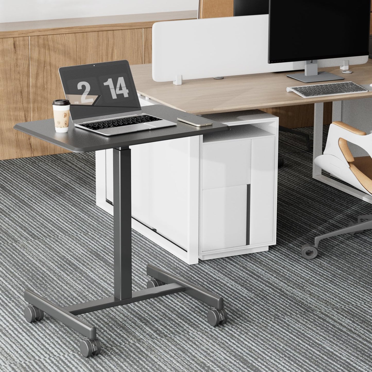 OLIXIS Small Standing Desk with Locking Wheels, Mobile Portable Rolling Laptop PC Table, Adjustable Height Computer Workstation for Home Office, 19 Inch, Black