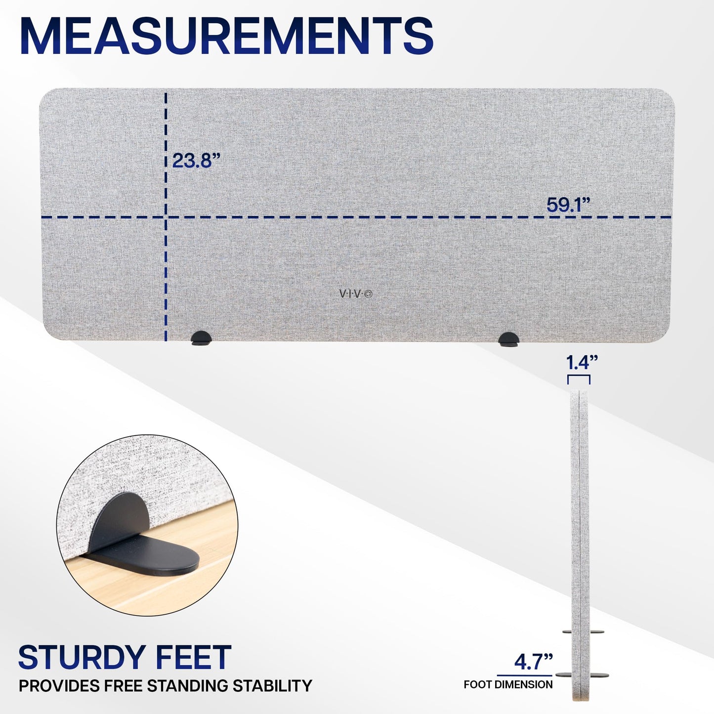 VIVO Gray Freestanding 59 x 24 inch Privacy Panel, Sound Absorbing Cubicle Desk Divider, Acoustic Partition, PP-1-V060G-S