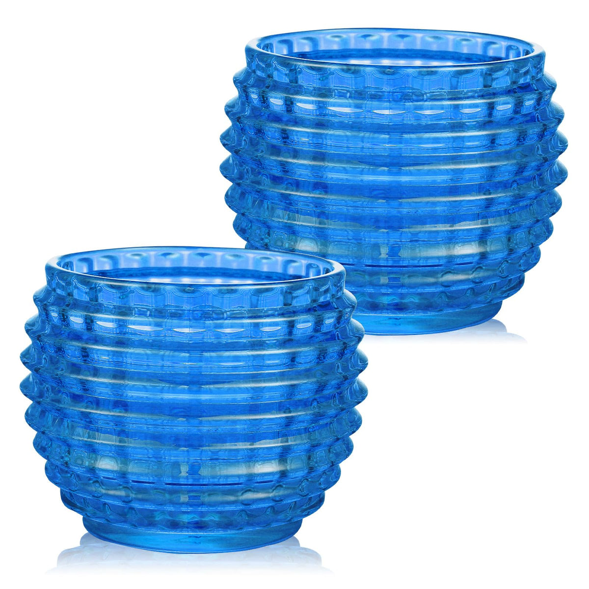 TkoYuHm 2 Pack Blue Glass Votive Candle Holders for Home Decor Round Bubble Tea Light Holder for Valentine’s Day Table Centerpiece Wedding