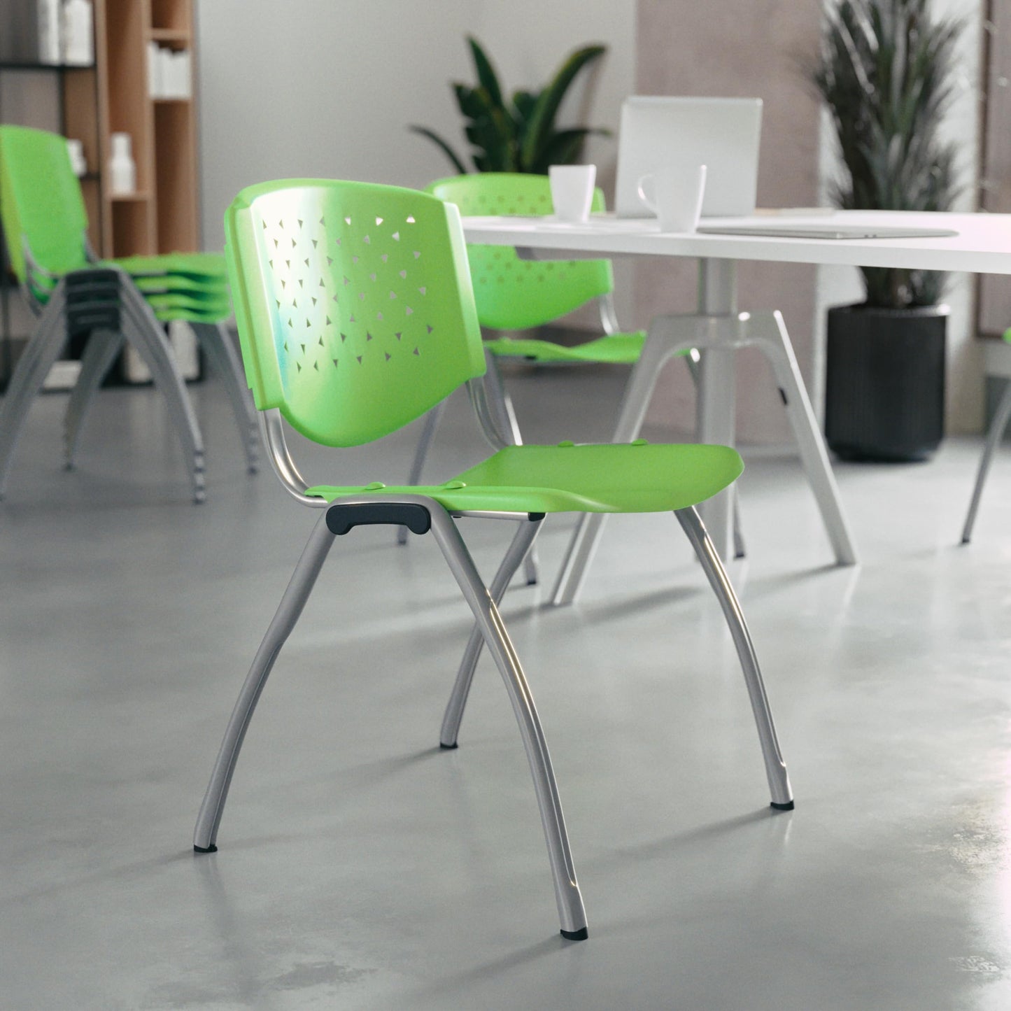 Flash Furniture HERCULES Series 880 lb. Capacity Green Plastic Stack Chair with Titanium Gray Powder Coated Frame