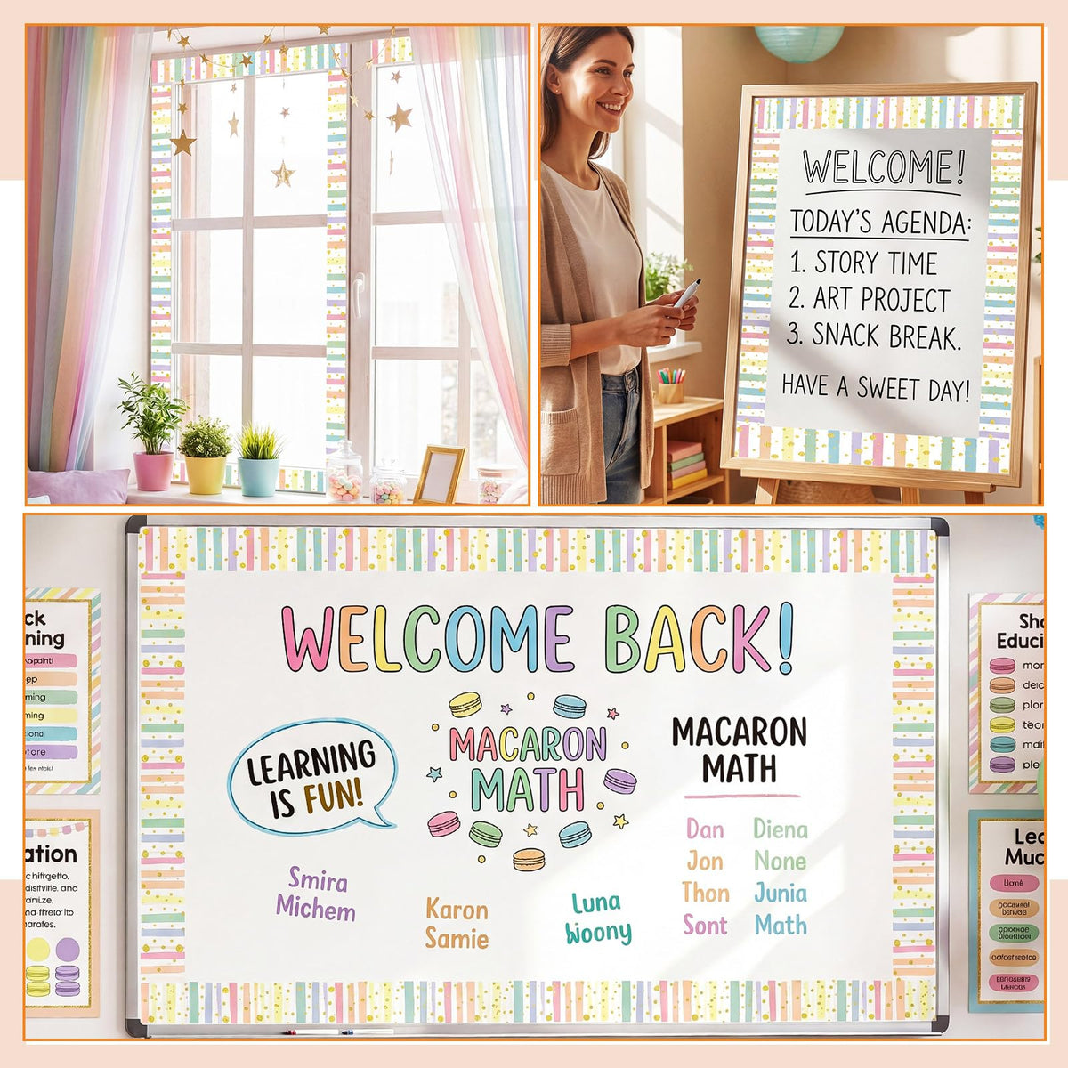 Tenceur 48 ft x 2.76 Inch Magnetic Borders for Whiteboard Decoration, Macaron Polka Dots Stripes Magnetic Bulletin Board Border Set for Summer Classroom Office Chalkboard Poster Board Decor