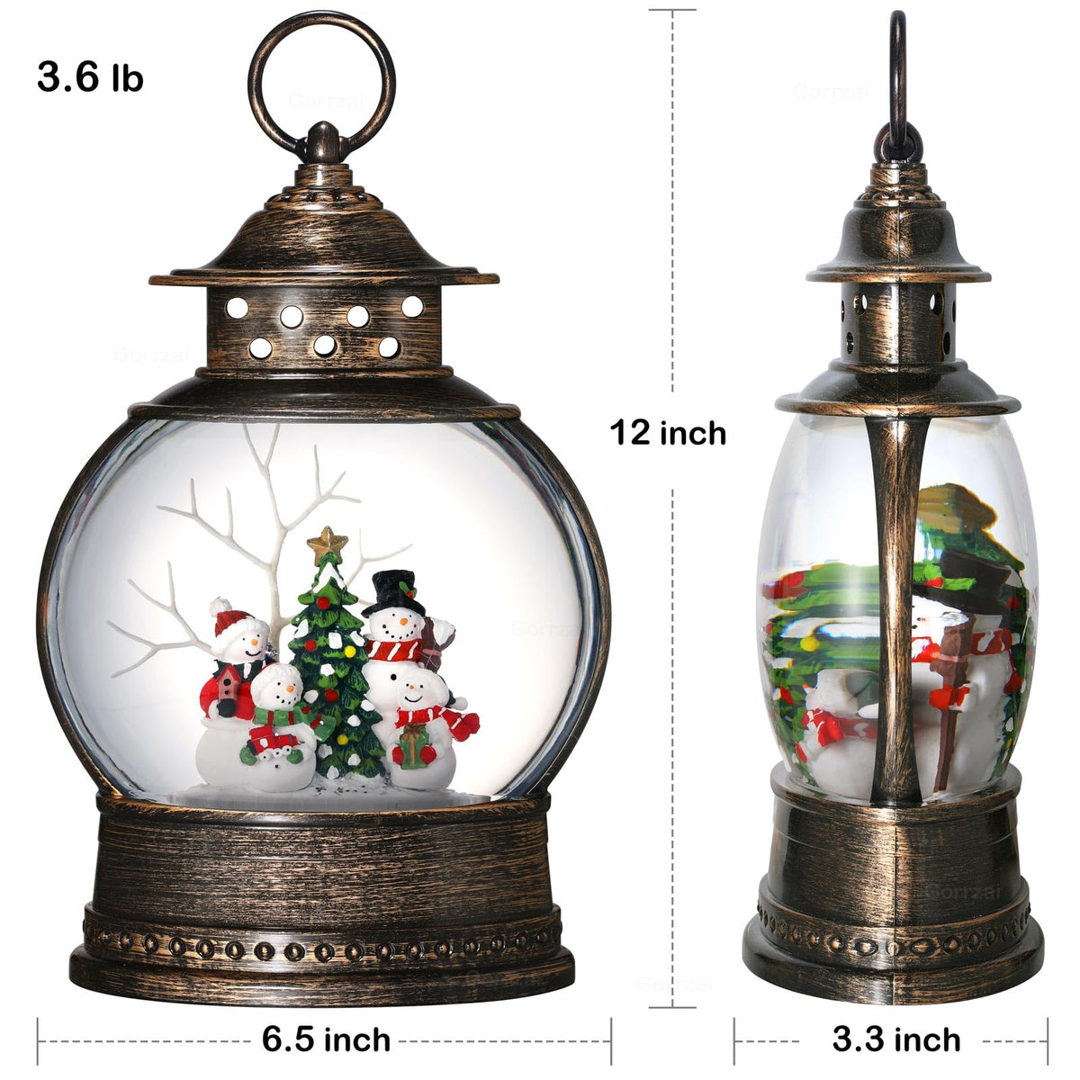 Gorrzai Snowman Snow Globe 12 Inch Christmas Snow Globe Lantern, Lighted Christmas Decorations Indoor for Home Light Up Musical Snowman Decor with Music Timer Swirling Glitter, USB or Battery Operated