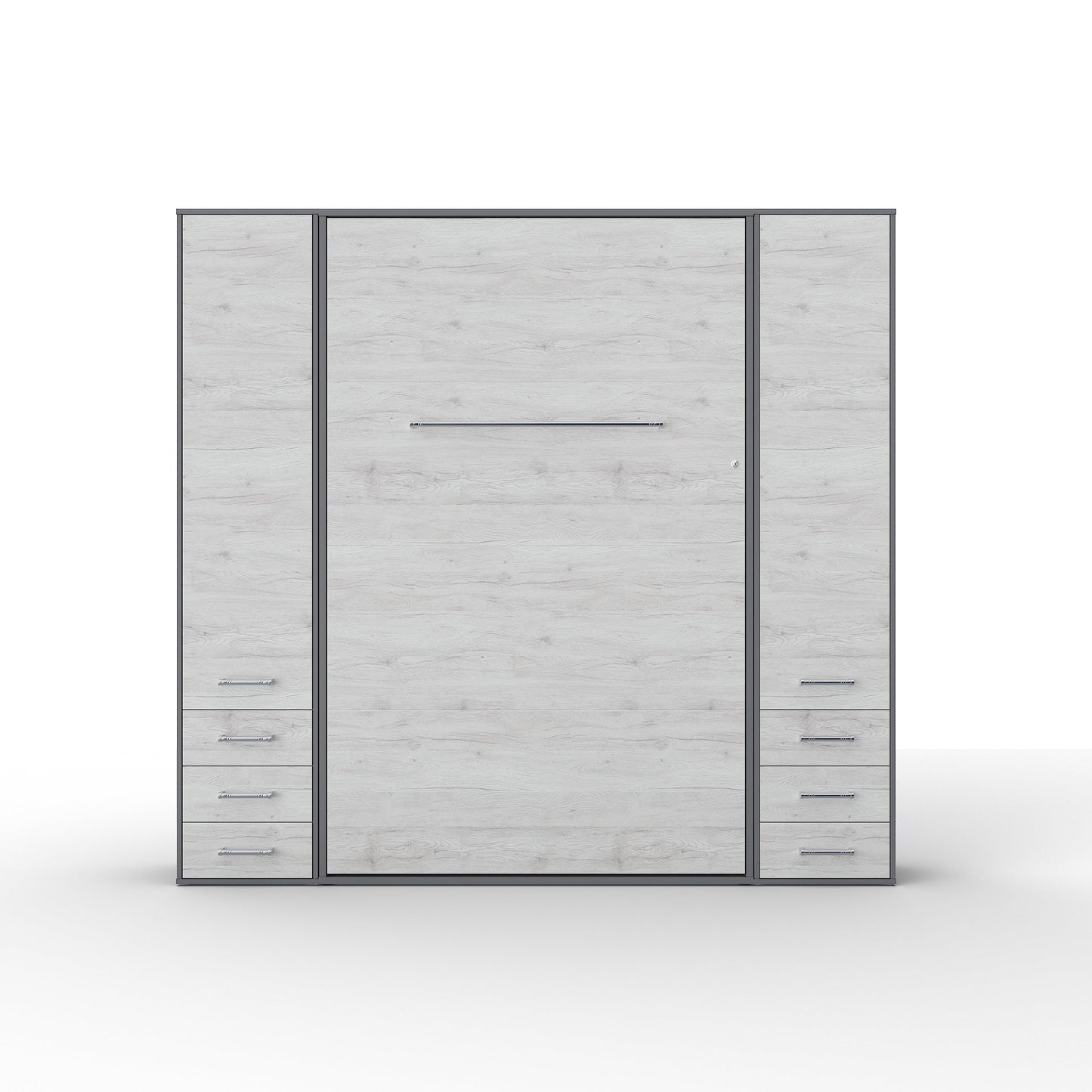 INVENTO Vertical Wall Bed, European Queen Size with 2 cabinets (Slate Grey/White Monaco)
