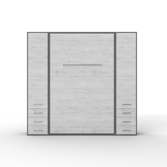 INVENTO Vertical Wall Bed, European Queen Size with 2 cabinets (Slate Grey/White Monaco)