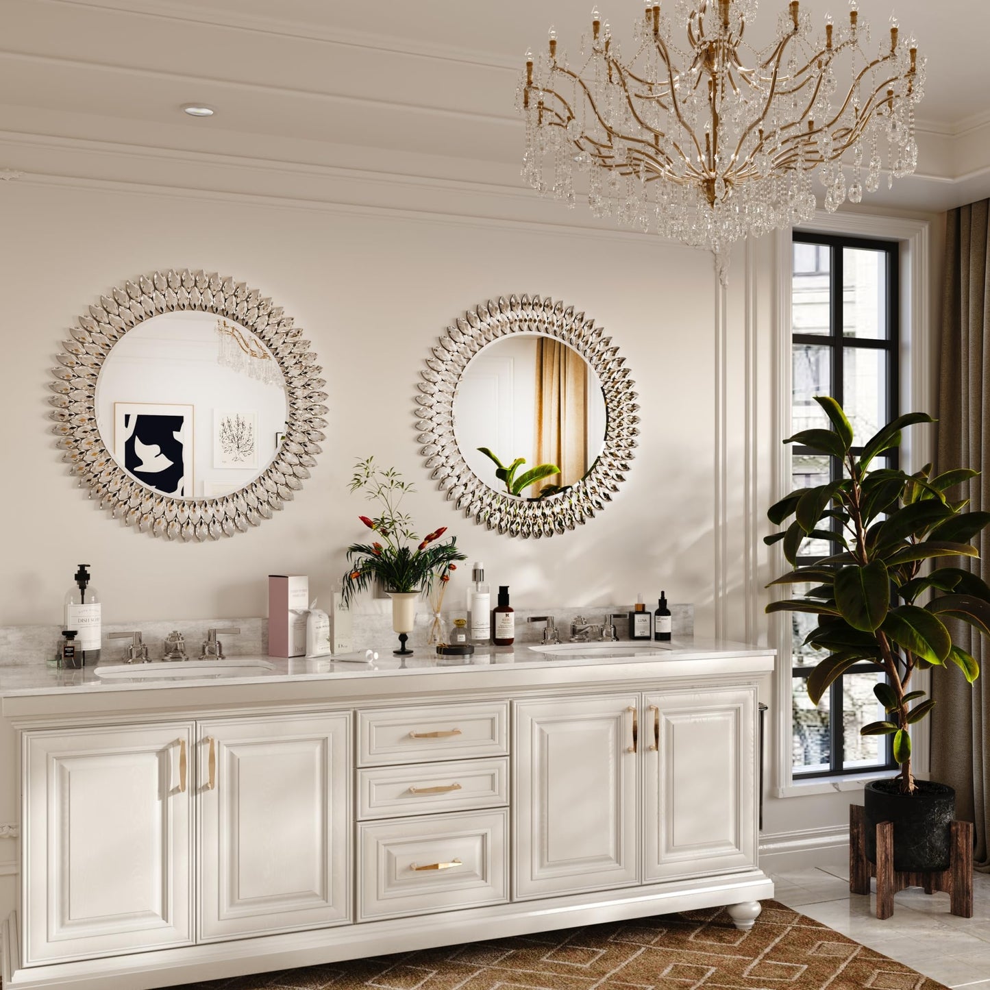 Kelly Miller 36" Jeweled Luxury Round Decorative Wall Mirror